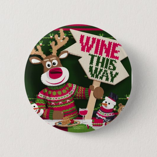 Lelijke Kersttrui Rendieren en vrienden Ronde Button 5,7 Cm (Voorkant)