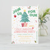 Lelijke Kersttrui Schattige Hondenfeest Kaart (Staand voorkant)