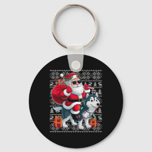 Lelijke Kersttrui Stijl Kerstman Ridder Husky Hond Sleutelhanger