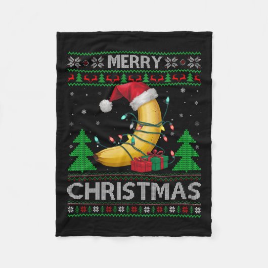 Lelijke Kersttrui Stijl Lichten Santa Banana Chris Fleece Deken (Voorkant)
