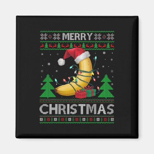 Lelijke Kersttrui Stijl Lichten Santa Banana Chris Magneet (Voorkant)