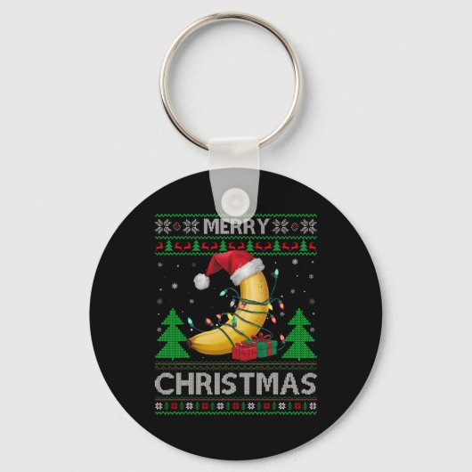 Lelijke Kersttrui Stijl Lichten Santa Banana Chris Sleutelhanger (Voorkant)
