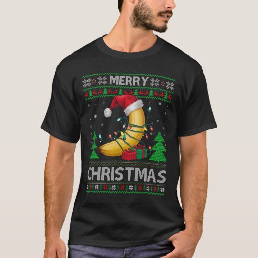 Lelijke Kersttrui Stijl Lichten Santa Banana Chris T-shirt (Voorkant)