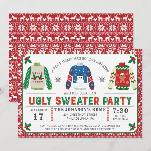 Lelijke Kersttrui Uitnodigingen Uitnodiging voor h (Voorkant / Achterkant)