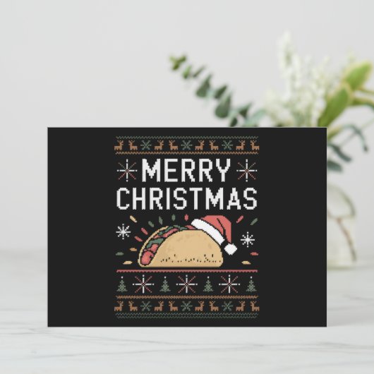 Lelijke kersttrui verlicht kerstman taco kerst feestdagenkaart (Staand voorkant)