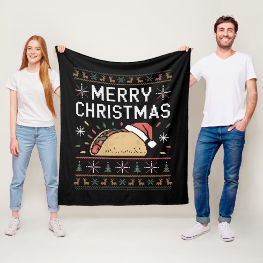 Lelijke kersttrui verlicht kerstman taco kerst fleece deken (In situ)