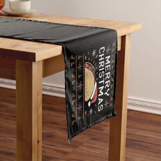 Lelijke kersttrui verlicht kerstman taco kerst korte tafelloper (Voorbeeld)