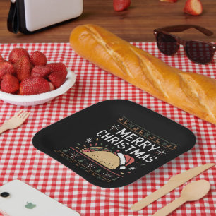 Lelijke kersttrui verlicht kerstman taco kerst papieren bordje