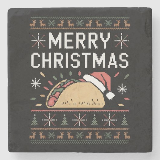 Lelijke kersttrui verlicht kerstman taco kerst stenen onderzetter (Voorkant)