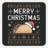 Lelijke kersttrui verlicht kerstman taco kerst vierkante sticker (Voorkant)