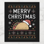Lelijke kersttrui verlicht kerstman taco kerst wijn etiket (Enkel label)