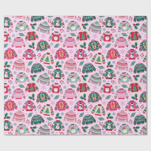 Lelijke kersttruien met kerstman en rendier cadeaupapier (Vlak)