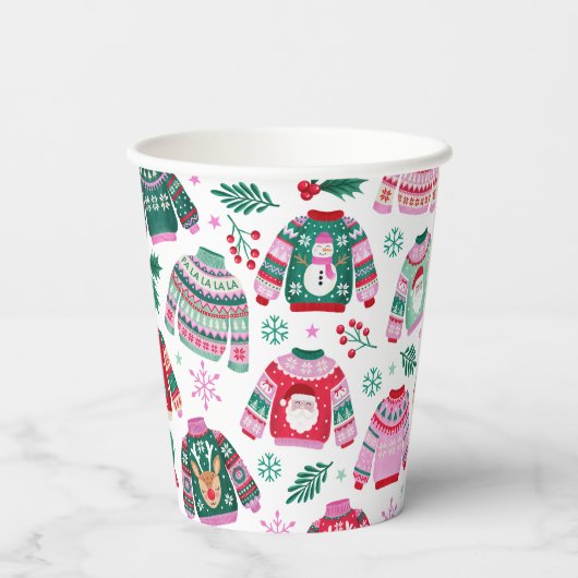 Lelijke kersttruien met kerstman en rendier papieren bekers (Achterkant)