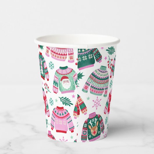 Lelijke kersttruien met kerstman en rendier papieren bekers (Rechts)