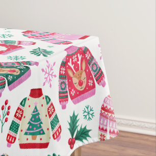 Lelijke kersttruien met kerstman en rendier tafelkleed