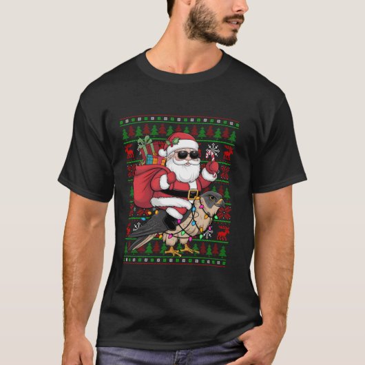Lelijke kerstverlichting Grappig Santa Riding Falc T-shirt (Voorkant)