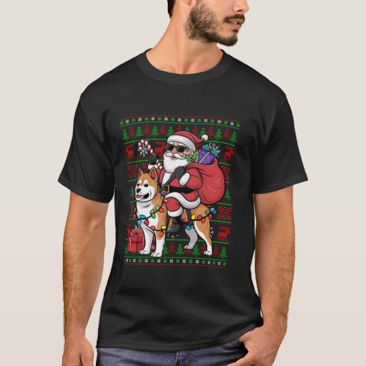 Lelijke kerstverlichting Grappige kerstman rijden T-shirt (Voorkant)