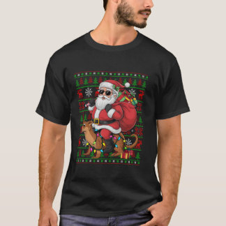 Lelijke kerstverlichting Grappige Kerstman Rijden  T-shirt