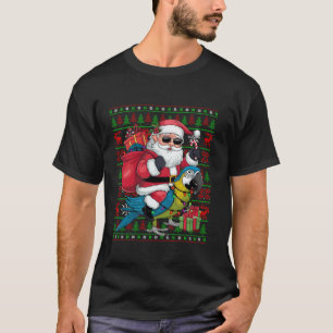 Lelijke kerstverlichting Grappige Kerstman Rijdend T-shirt