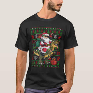 Lelijke kerstverlichting Grappige Santa Riding Din T-shirt