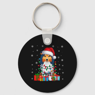 Lelijke kerstverlichting Santa Hat Shetland Sheepd Sleutelhanger