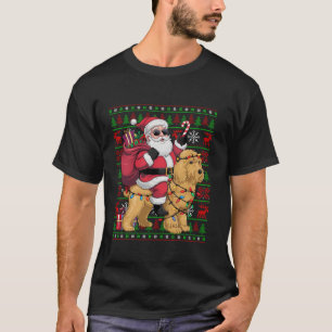Lelijke kerstverlichting Santa Riding Goldendoodle T-shirt