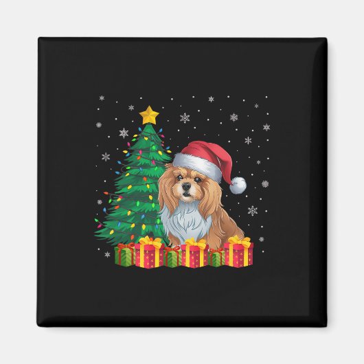 Lelijke Lhasa Apso Kerstmuts Kerstverlichting Hond Magneet (Voorkant)