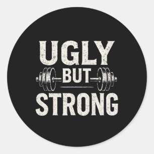 Lelijke maar sterke grappige gym workout Barbell Ronde Sticker