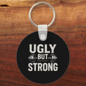 Lelijke maar sterke grappige gym workout Barbell Sleutelhanger (Voorkant)