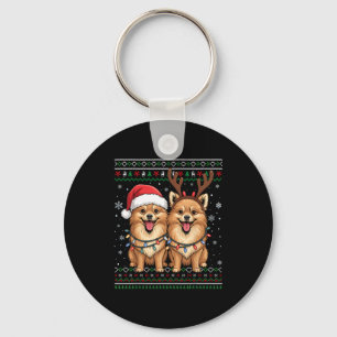 Lelijke Meraniaanse Hond Kerstman Santa Bijpassend Sleutelhanger