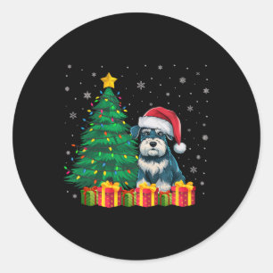 Lelijke Miniatuur Schnauzer Santa Hat Kerstlicht Ronde Sticker