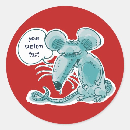 Lelijke rat cartoon met aanpasbare spraakballon ronde sticker (Voorkant)