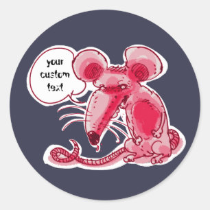 Lelijke rat cartoon met aanpasbare spraakballon ronde sticker