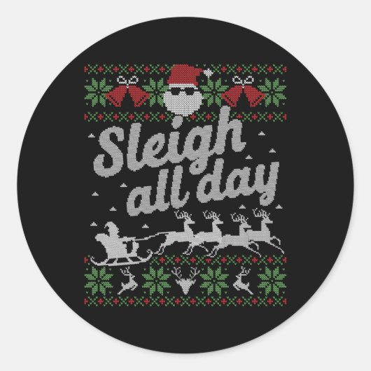 Lelijke Santa Sleigh de hele dag Ronde Sticker (Voorkant)