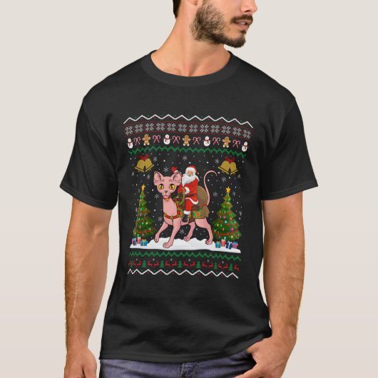 Lelijke Sphynx Cat Santa Riding Sphynx Cat T-shirt (Voorkant)