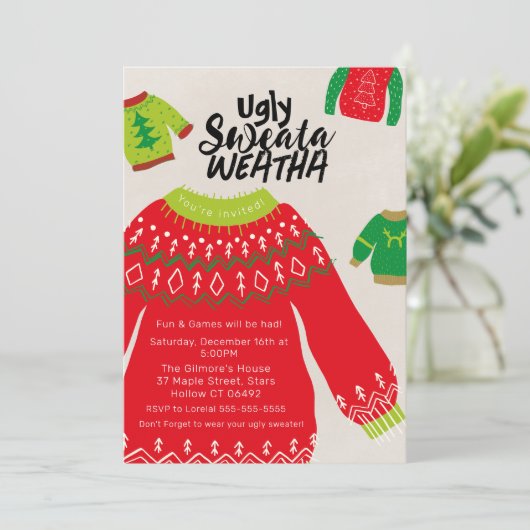 Lelijke Sweata Weatha Party uitnodiging (Staand voorkant)