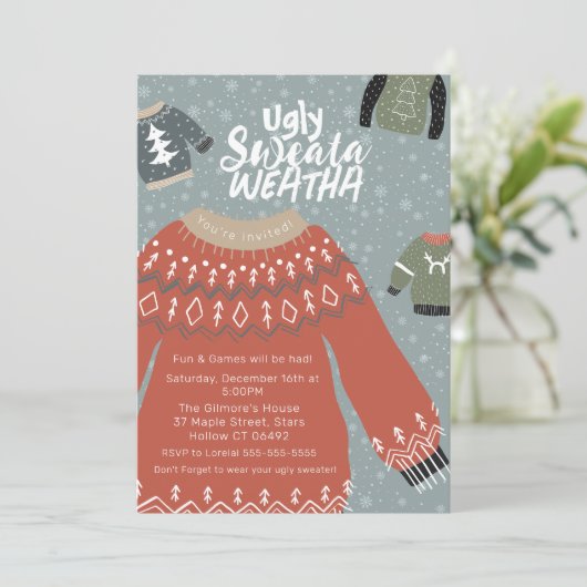 Lelijke Sweata Weatha Party uitnodiging (Staand voorkant)