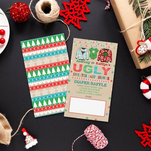 Lelijke Sweater Kerstmis Baby shower Diaper Raffle Informatiekaartje