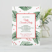 Lelijke sweater party uitnodigen Elegant Evergreen Kaart (Staand voorkant)