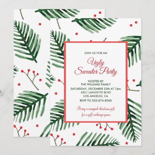 Lelijke sweater party uitnodigen Elegant Evergreen Kaart (Voorkant / Achterkant)