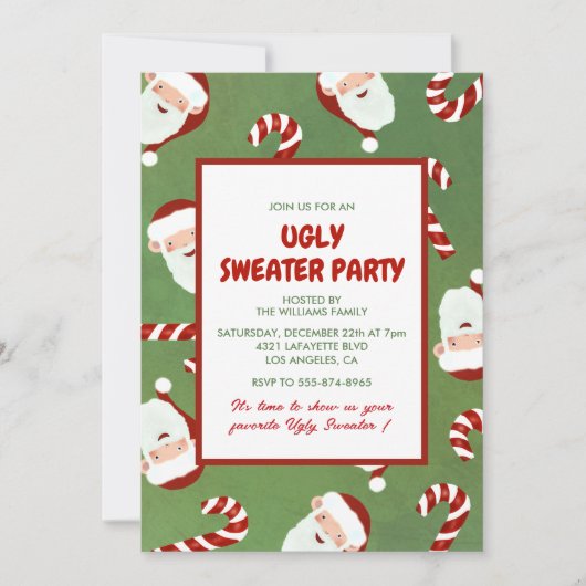 Lelijke sweater party uitnodigen Schattigee Santa  Kaart (Voorkant)
