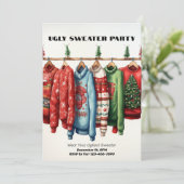Lelijke sweater party uitnodiging, eenvoudig, fees kaart (Staand voorkant)