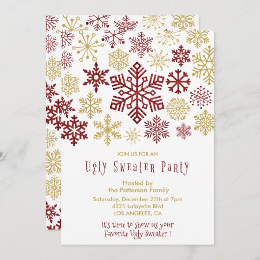 Lelijke sweater party uitnodiging Elegante sneeuwv (Voorkant / Achterkant)