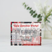 Lelijke sweater party uitnodigingen, retro rood &  kaart (Staand voorkant)