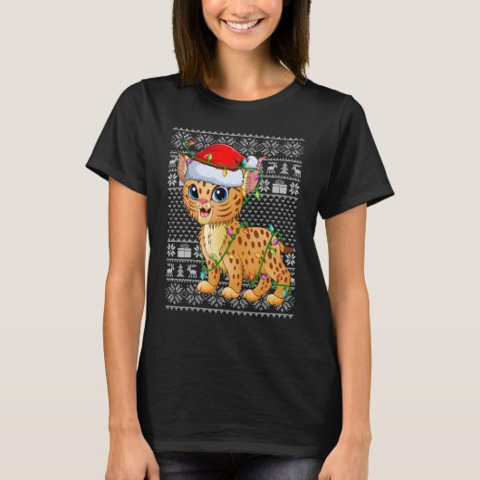 Lelijke Sweater Style Xmas Lights Santa Bobcat Chr T-shirt (Voorkant)