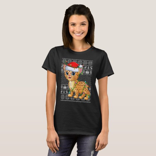 Lelijke Sweater Style Xmas Lights Santa Bobcat Chr T-shirt (Voorkant volledig)