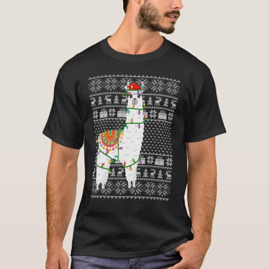 Lelijke Sweater Style Xmas verlicht Santa Alpaca C T-shirt (Voorkant)