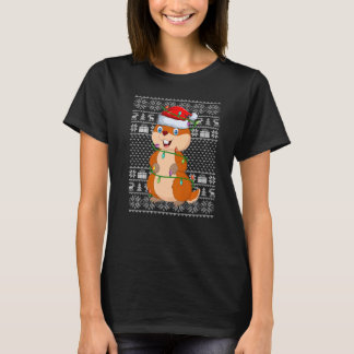 Lelijke Sweater Style Xmas verlicht Santa Gopher C T-shirt