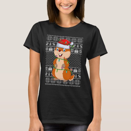 Lelijke Sweater Style Xmas verlicht Santa Gopher C T-shirt (Voorkant)