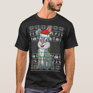 Lelijke Sweater Style Xmas verlicht Santa Rabbit C T-shirt